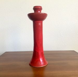Vintage, red pottery, candlestick holder